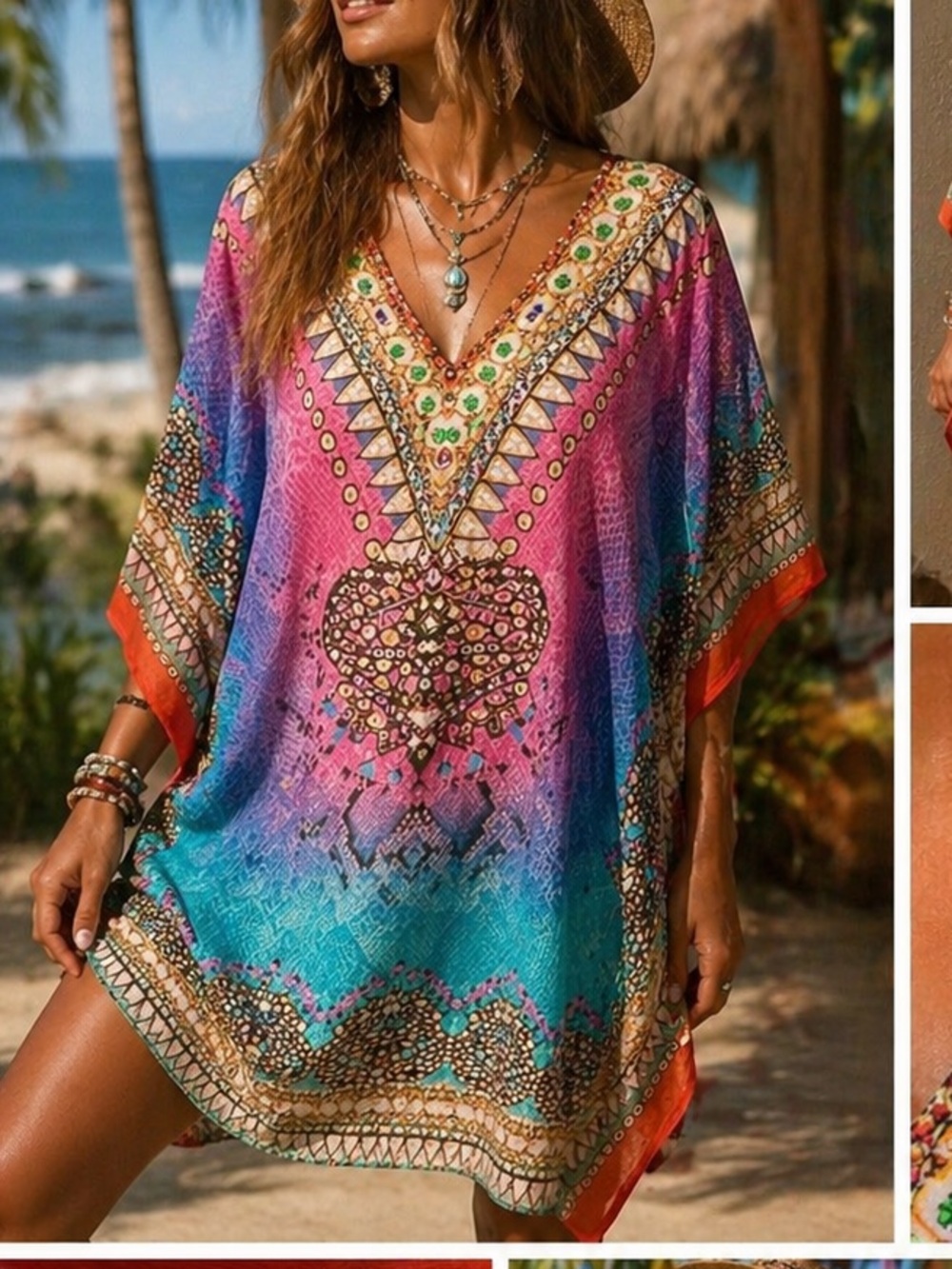 India Boutique,Absolutely Stunning Kaftan, Top, Cover-Up,Vacation Perfect,Size L - Picture 3 of 10